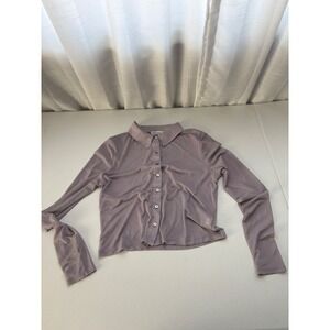 Haley & June Women Lavender Mesh Sheer Button Down Long Sleeve Top Large